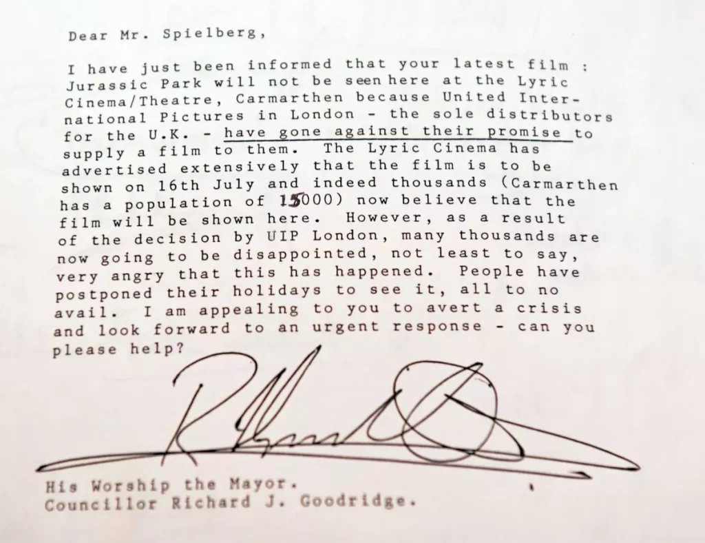 Richard Goodridge's letter to Steven Spielberg